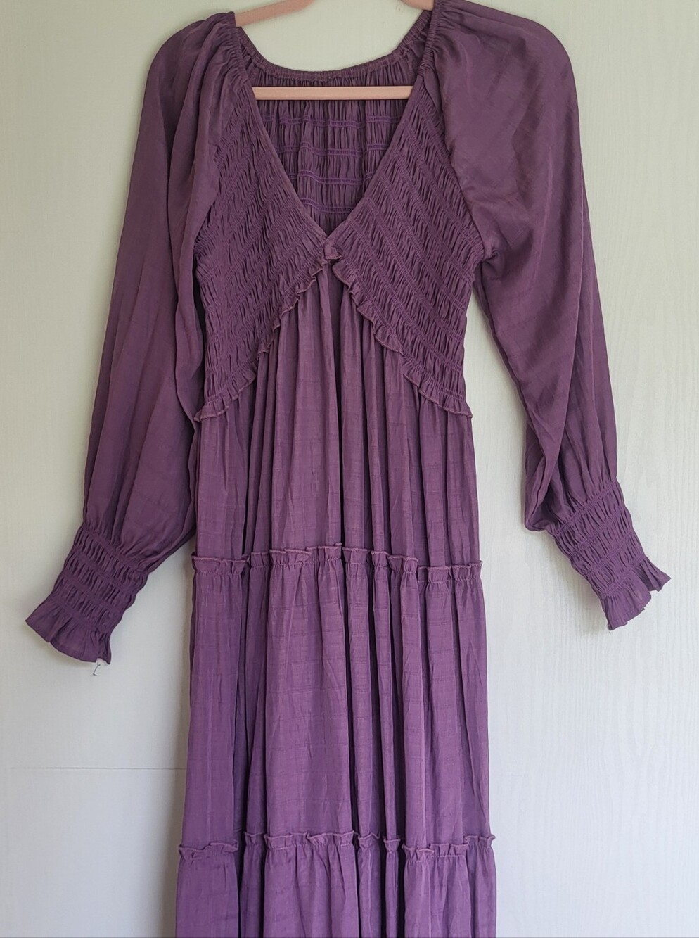 Purple Long Sleeve Tiered Maxi Dress